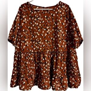Abstract Rust Peplum Blouse 4XL